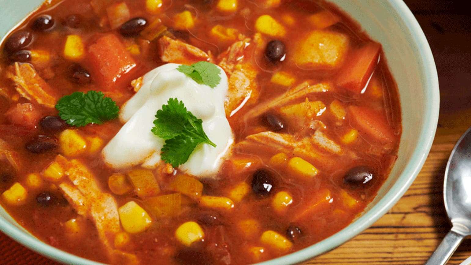 Chilli Turkey, Sweetcorn and Black Bean Soup